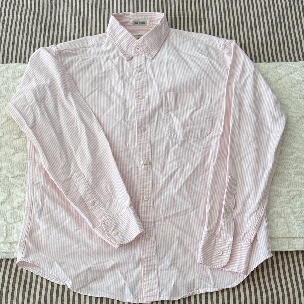J. Crew Men's Slim Untucked Light Pink Striped Button Down Shirt